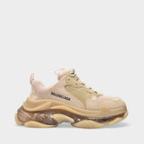 Sneakers Tripe S en Cuir Beige