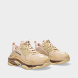 Sneakers Tripe S en Cuir Beige
