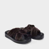 Sandales Tresse Shearling Platform en Cuir Marron