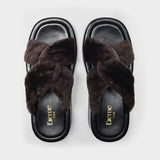 Sandales Tresse Shearling Platform en Cuir Marron