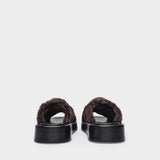 Sandales Tresse Shearling Platform en Cuir Marron