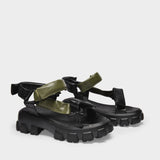 Sandales Trekky Sporty en Cuir Noir et Khaki