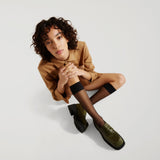 Mocassin Platforme Croco en Cuir Kaki