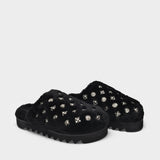 Sabots en Cuir Noir et Fourrure