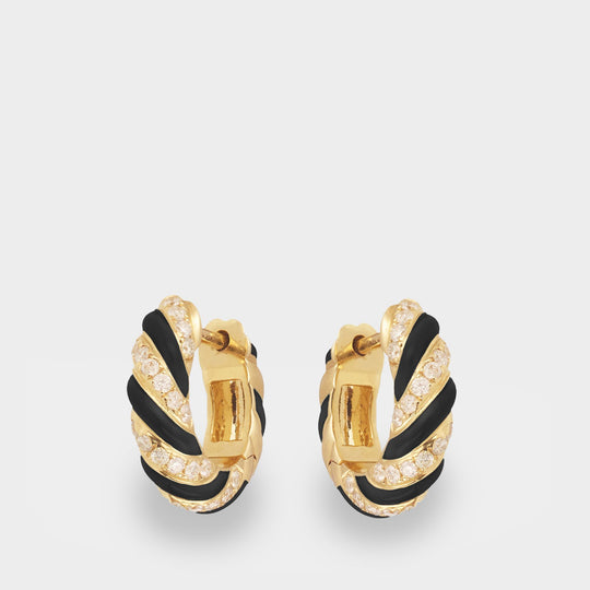 Paire De Creoles Torsade Email Noir en Or Jaune