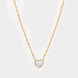 Collier Solitaire Pm Coeur en or 9 ct, nacre et diamant
