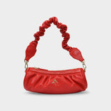 Sac Ruched mini Cylinder en Cuir Rouge