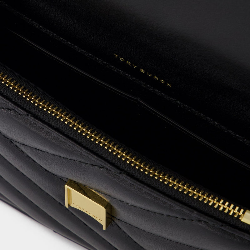 Wallet On Chain Kira Chevron Mini Top Handle - Tory Burch - Cuir - Noir