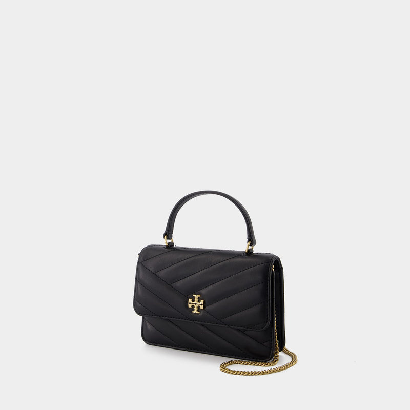 Wallet On Chain Kira Chevron Mini Top Handle - Tory Burch - Cuir - Noir