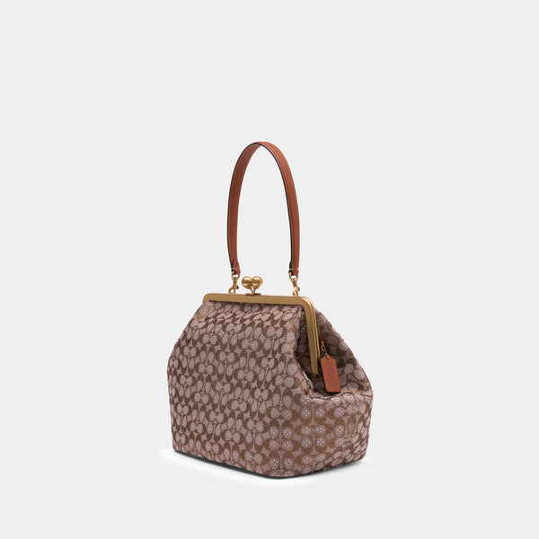 Pochette Crystal Signature Large Kisslock - Coach - Cuir - Marron