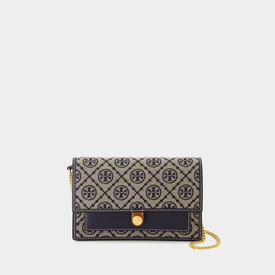 Wallet On Chain T Monogram - Tory Burch - Coton - Tory Navy