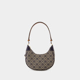 Sac À Main T Monogram Crescent - Tory Burch - Cuir - Bleu