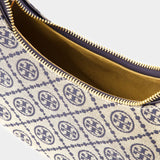 Sac À Main T Monogram Crescent - Tory Burch - Cuir - Bleu