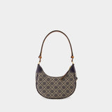 Sac À Main T Monogram Crescent - Tory Burch - Cuir - Bleu