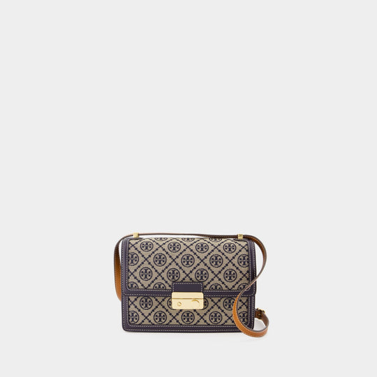 Sac Porté Épaule T Monogram - Tory Burch - Cuir - Bleu