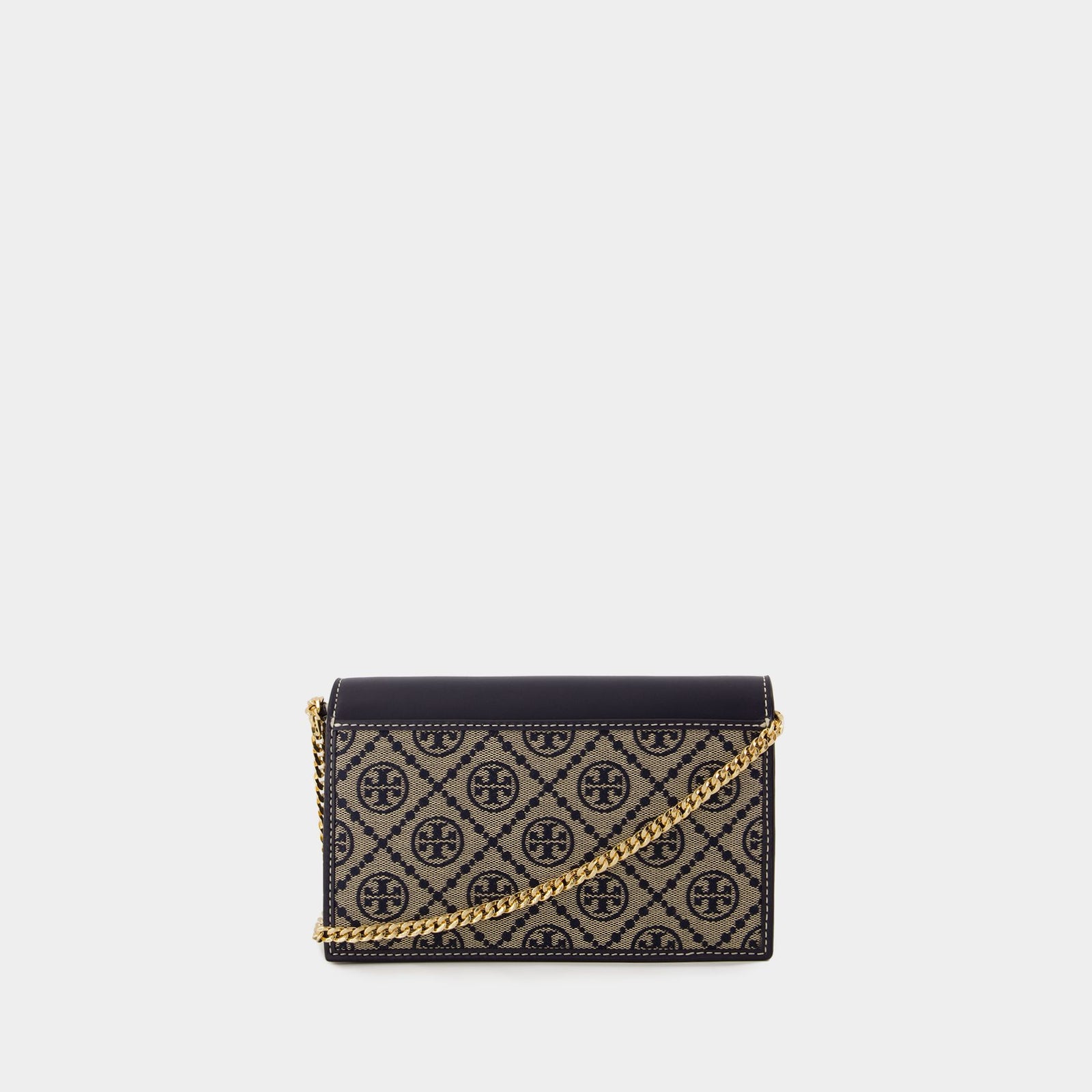 Wallet On Chain T-Monogram Envelope - Tory Burch - Coton - Bleu