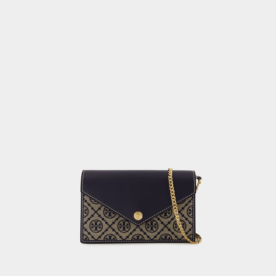 Wallet On Chain T-Monogram Envelope - Tory Burch - Coton - Bleu