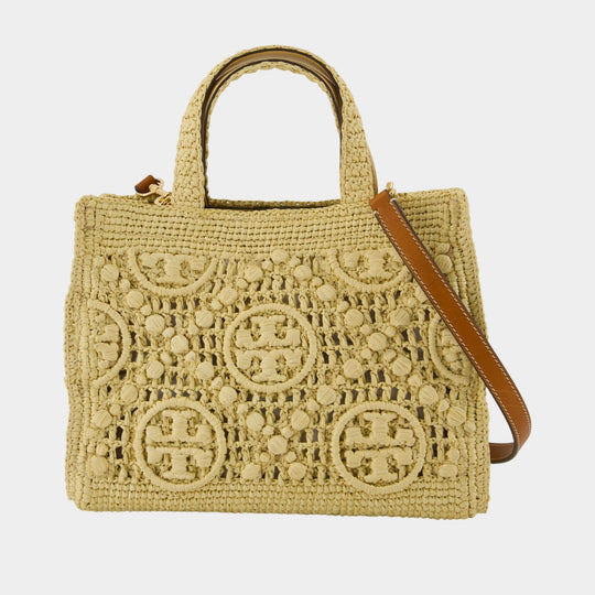 Cabas T-Monogram - Tory Burch - Raffia - Vert