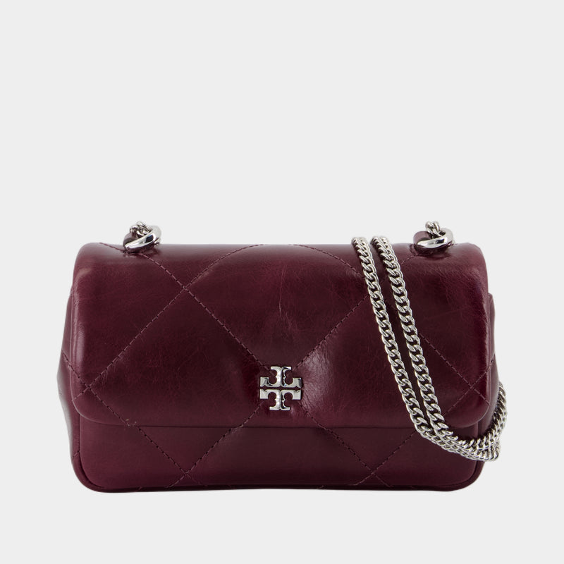 Sac Porté Épaule Kira Diamond Mini Flap - Tory Burch - Cuir - Bordeaux