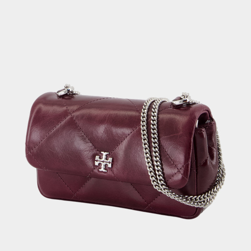 Sac Porté Épaule Kira Diamond Mini Flap - Tory Burch - Cuir - Bordeaux