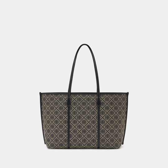 Cabas Perry T-Monogram - Tory Burch - Coton - Bleu