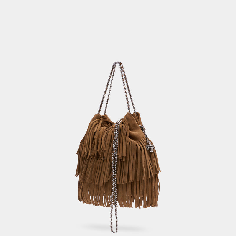 Sac À Bandoulière Fleming Fringe Mini - Tory Burch - Cuir - Marron