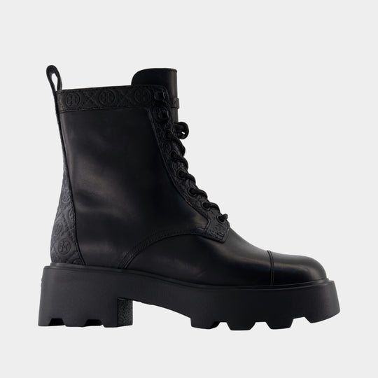Bottines T-Monogram Lug - Tory Burch - Cuir - Noir