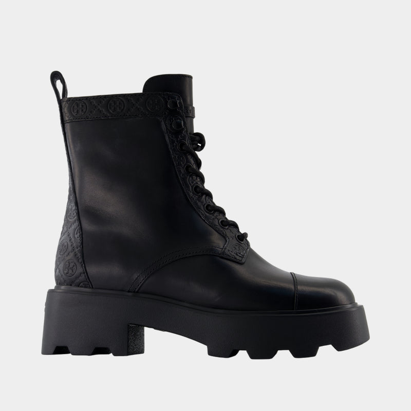 Bottines T-Monogram Lug - Tory Burch - Cuir - Noir