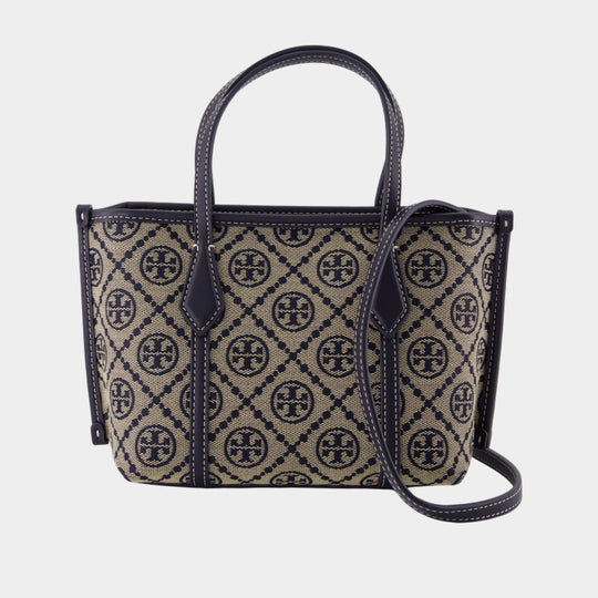 Cabas Perry T-Monogram Mini - Tory Burch - Coton - Bleu