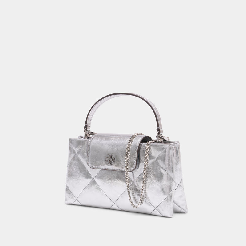 Sac Kira Diamond Quilt East West Top Handle - Tory Burch - Cuir - Argenté
