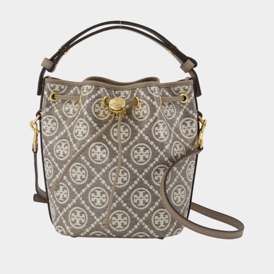 Sac À Main T-Monogram Mini Bucket - Tory Burch - Toile - Gris