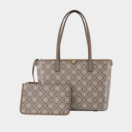 Cabas T-Monogram Small Zip - Tory Burch - Cuir - Ivoire