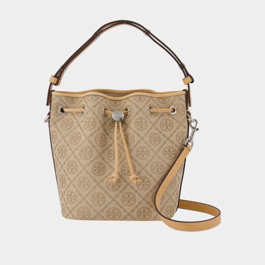 Sac À Main T-Monogram Bucket - Tory Burch - Cuir - Beige