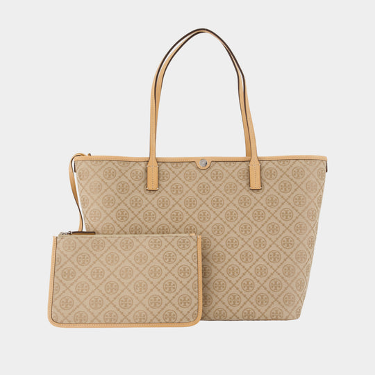 Cabas T-Monogram Zip - Tory Burch - Cuir - Beige