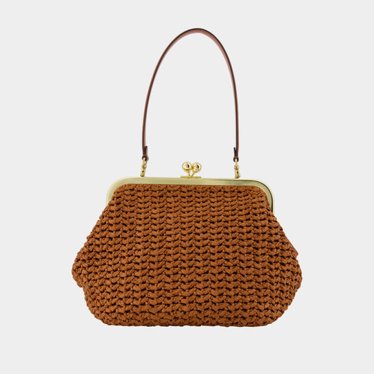 Pochette Large Weave Straw Kisslock 27 - Coach - Cuir - Marron