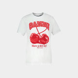 T-Shirt Basic Cherry With Caviar - Ganni - Coton - Blanc