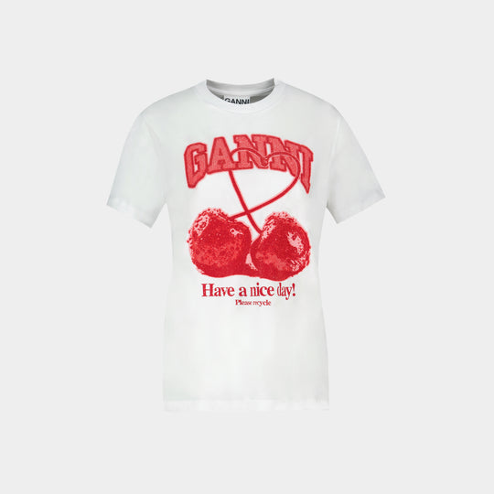 T-Shirt Basic Cherry With Caviar - Ganni - Coton - Blanc