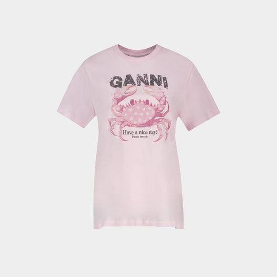 T-Shirt Basic - Ganni - Coton - Rose