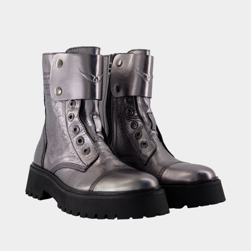 Bottines Joe Fast - Zadig & Voltaire - Cuir - Argenté