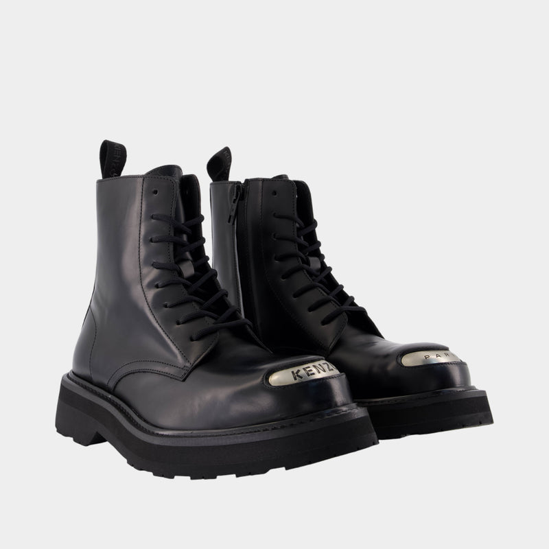 Bottines New Kenzo Smile Lace Up Boots - Kenzo - Cuir - Noir