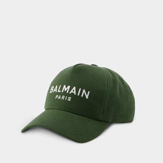 Casquette Brodée - Balmain - Coton - Kaki/Blanc