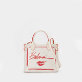 Cabas B-Army Small - Balmain - Toile - Blanc/Rouge