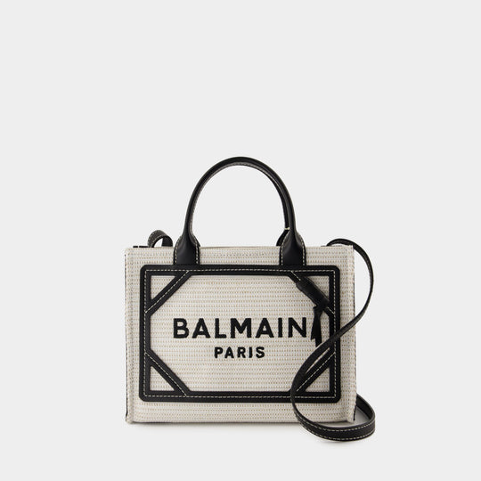 Cabas B-Army Small - Balmain - Raphia - Neutre/Noir