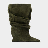 Bottines Wedge - Balmain - Cuir - Kaki