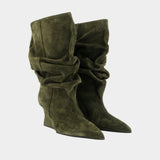 Bottines Wedge - Balmain - Cuir - Kaki