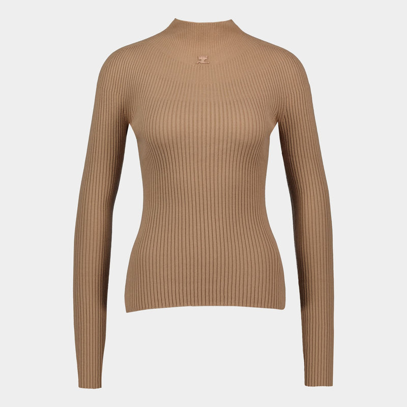 Pull Mockneck Light Rib - Courreges - Coton - Marron