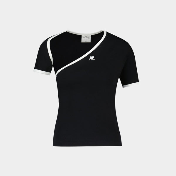 T-Shirt Slash Contrast - Courreges - Coton - Noir