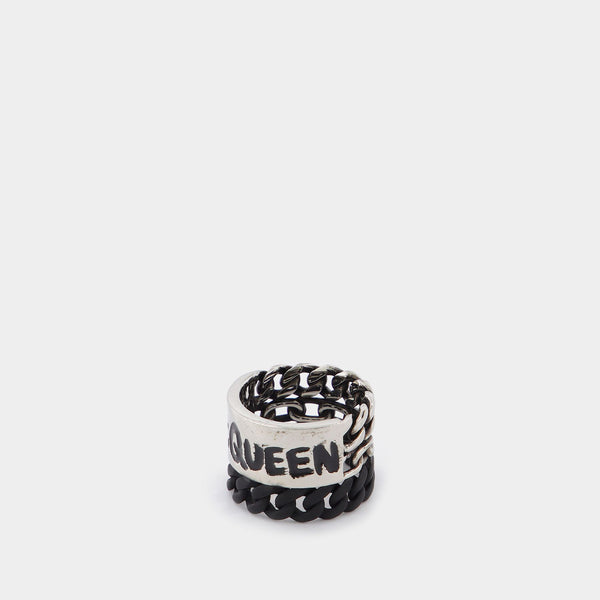 Bague à Chaîne Graffiti, en Laiton Argenté