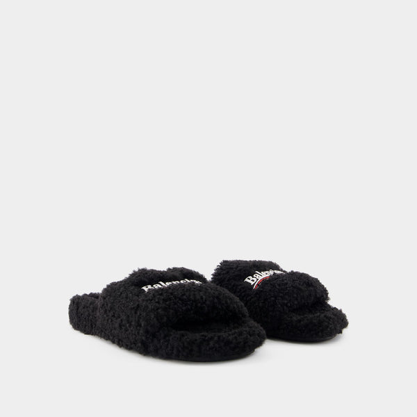 Sandales Slide - Balenciaga - Fausse Fourrure - Noir