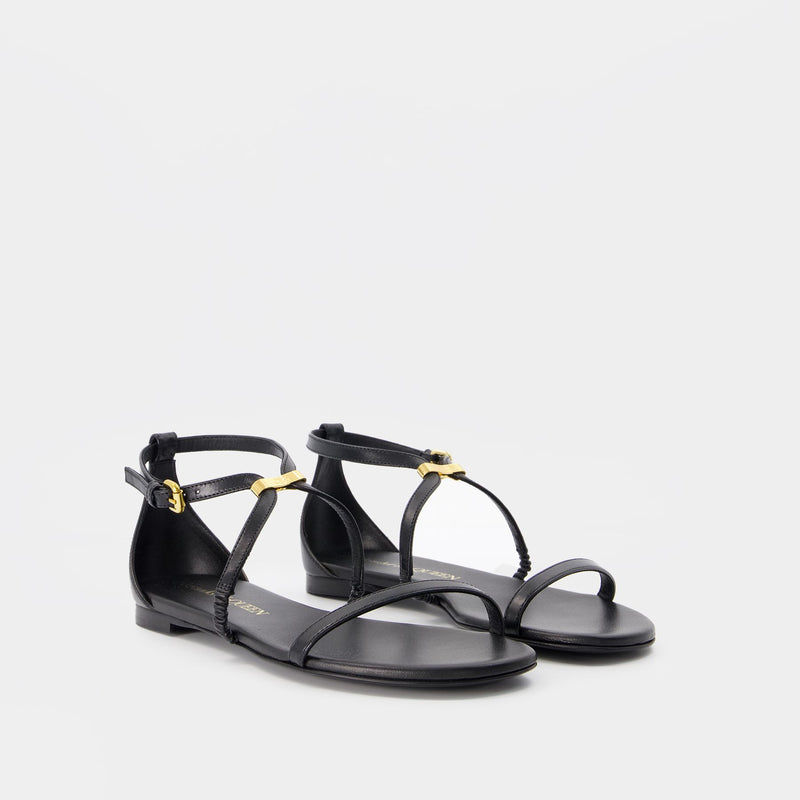 Sandales Harness - Alexander McQueen - Cuir - Noir/Doré